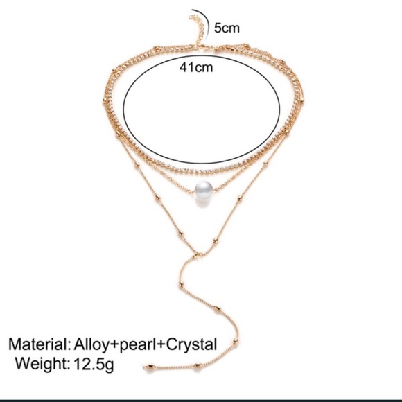 3 lather rhinestone pearl teardrop choker necklace - Picture 7 of 8